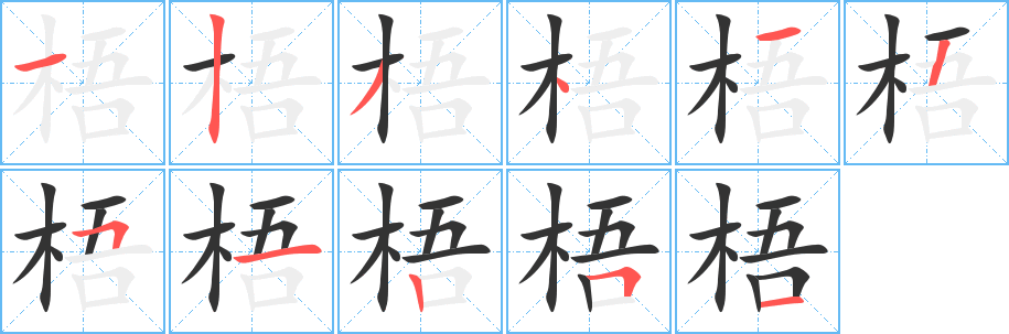 梧的筆順?lè)植窖菔?><hr /><h2>梧的基本信息</h2><div   id=